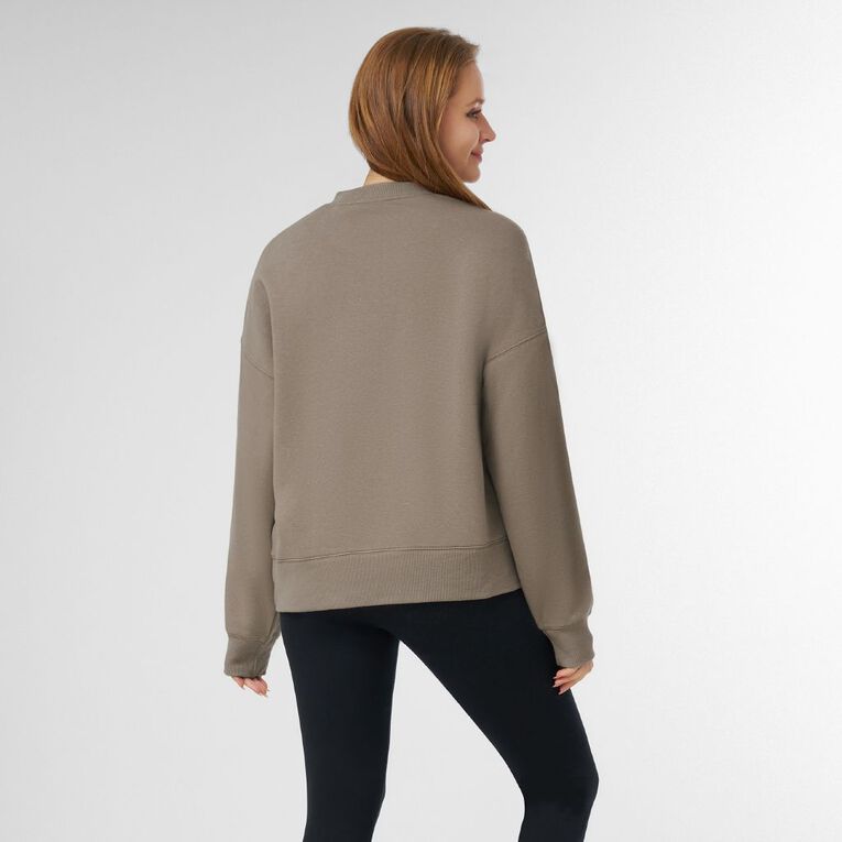 H&H Women's Graphic Fleece Crew Sweatshirt, Brown Mid, hi-res