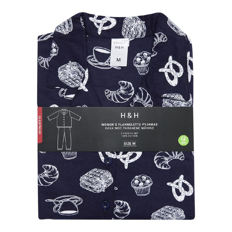 H&H Women's Classic Flannelette Pyjama Set, Blue Dark, hi-res