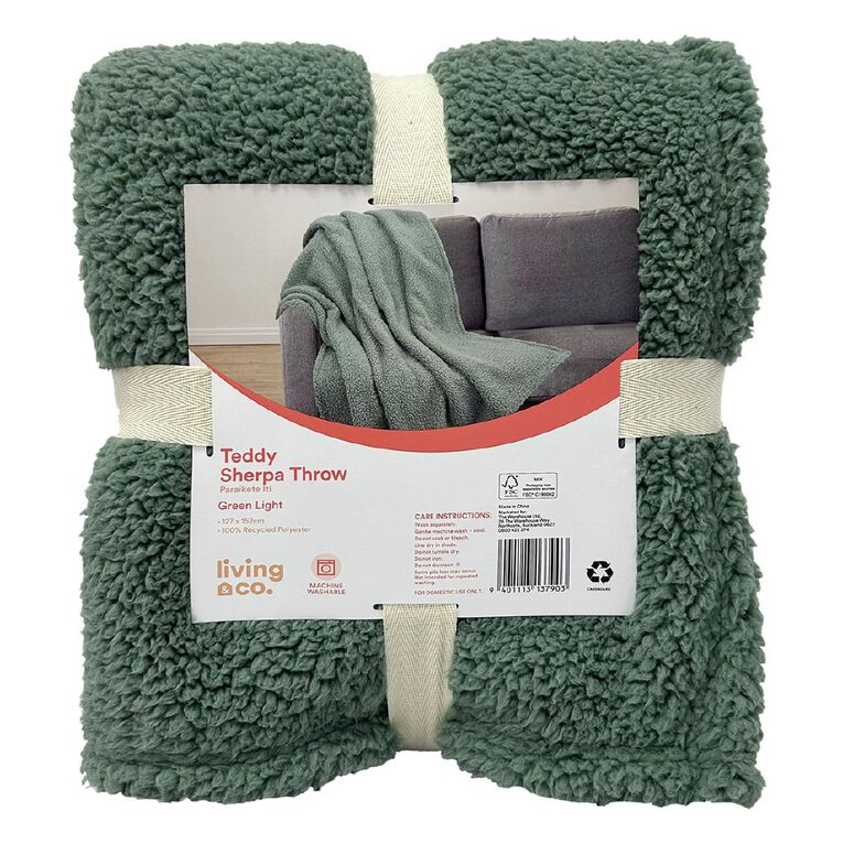 Living & Co Teddy Throw Green Light 127cm x 152cm, Green Light, hi-res