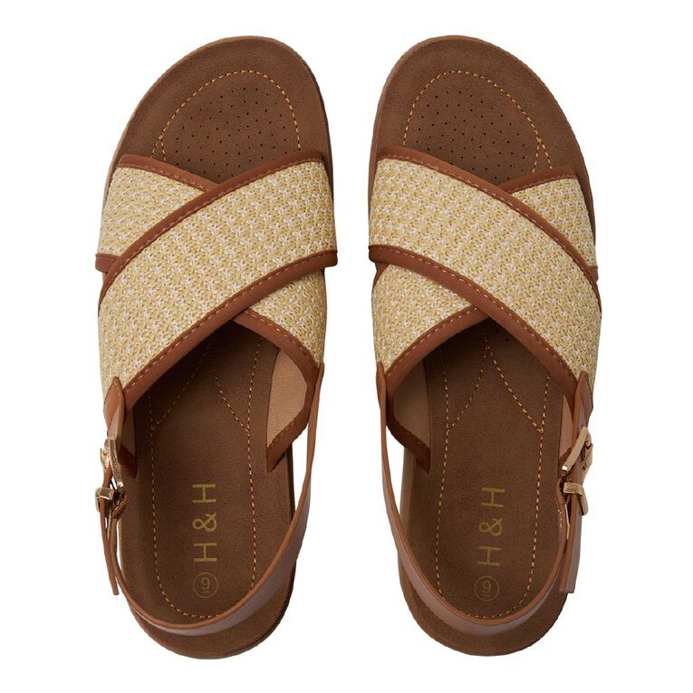 H&H Women's Crossover Sling Back Sandals, Tan, hi-res