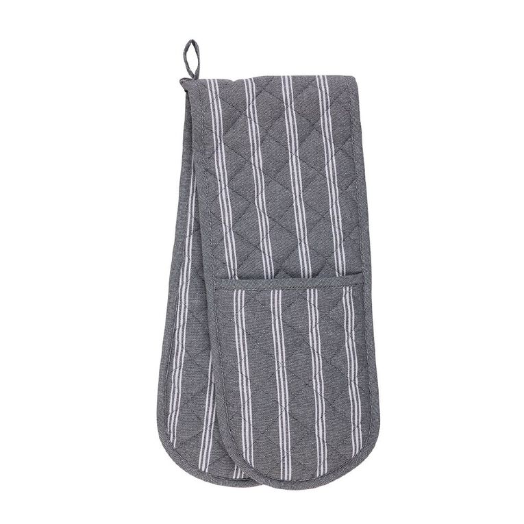 Living & Co Cotton Double Oven Glove Stripe Charcoal, , hi-res