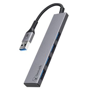 Bonelk Long Life USB A to 4 Port USB 3.0 Slim Hub Space Grey Grey