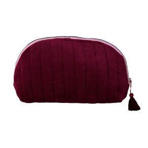 Poppi Velvet Cosmetic Bag Burgundy with Pink Zip
