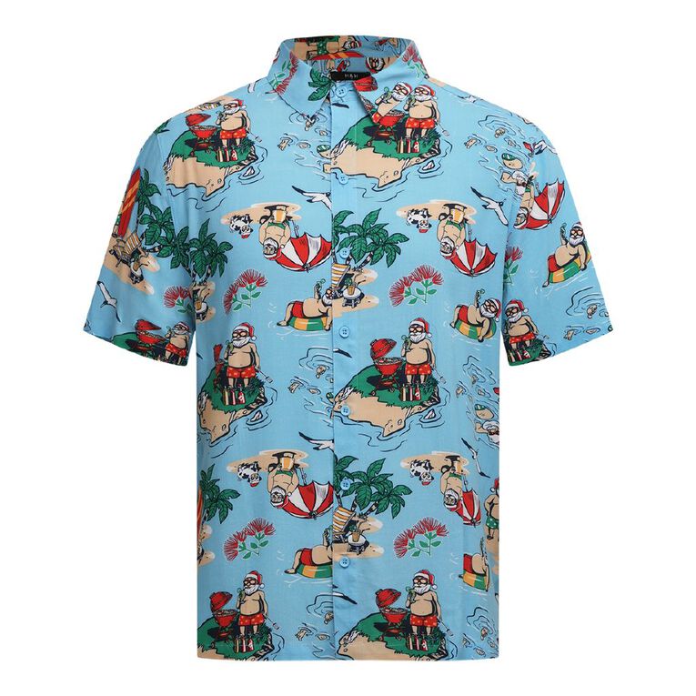 H&H Men's Short Sleeve Printed Shirt, Blue Light, hi-res