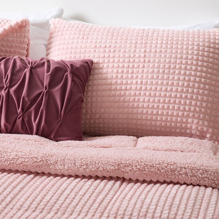 Living & Co 3 Piece Comforter Jacquard Waffle Pink Queen, , hi-res