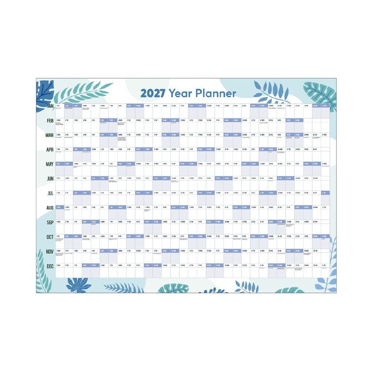 WS 2027 Wall Planner Laminated 700x500mm Leaves, , hi-res