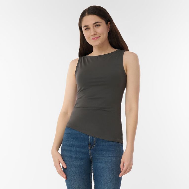 H&H Women's Contour Assymetric Hem Tank, Grey Dark, hi-res