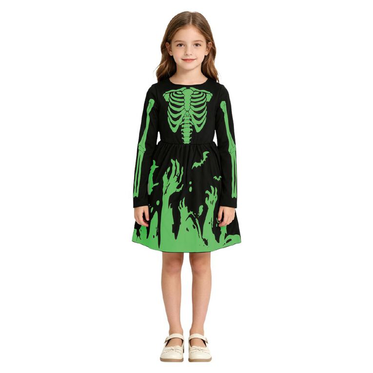 Scarehouse Glow-In-The-Dark Skeleton Costume Girls 8-10 Years, , hi-res