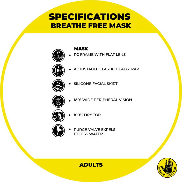 Body Glove Adults Breath Free Mask L/XL Black/Blue, , hi-res