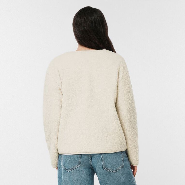 H&H Women's Teddy Sherpa Button Through Jacket, Cream, hi-res