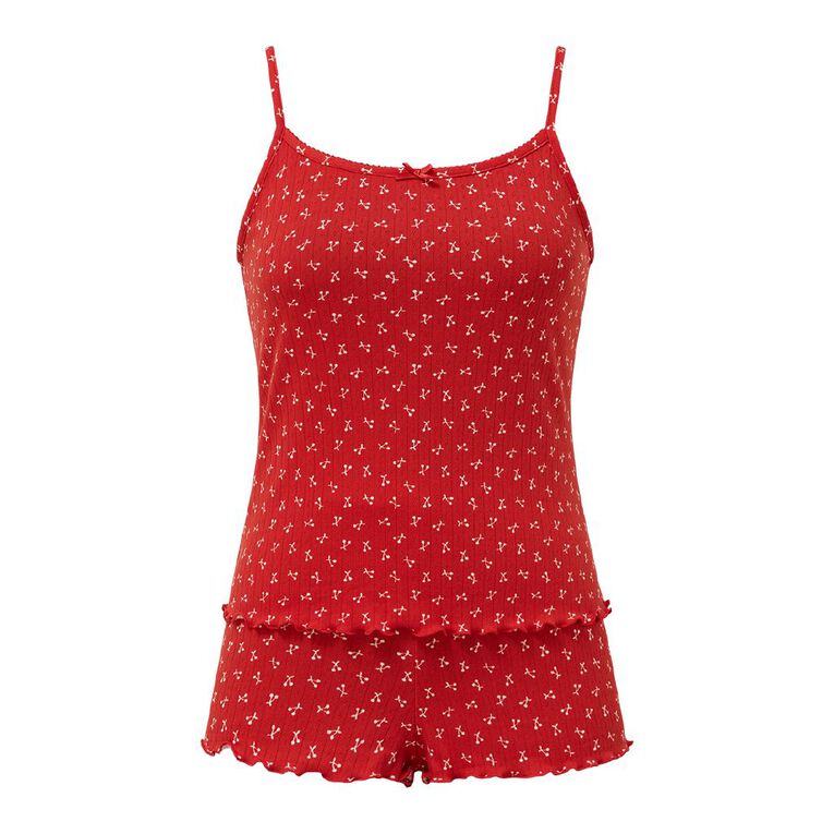 H&H Women's Pointelle Pyjama Cami Set, Red Mid, hi-res