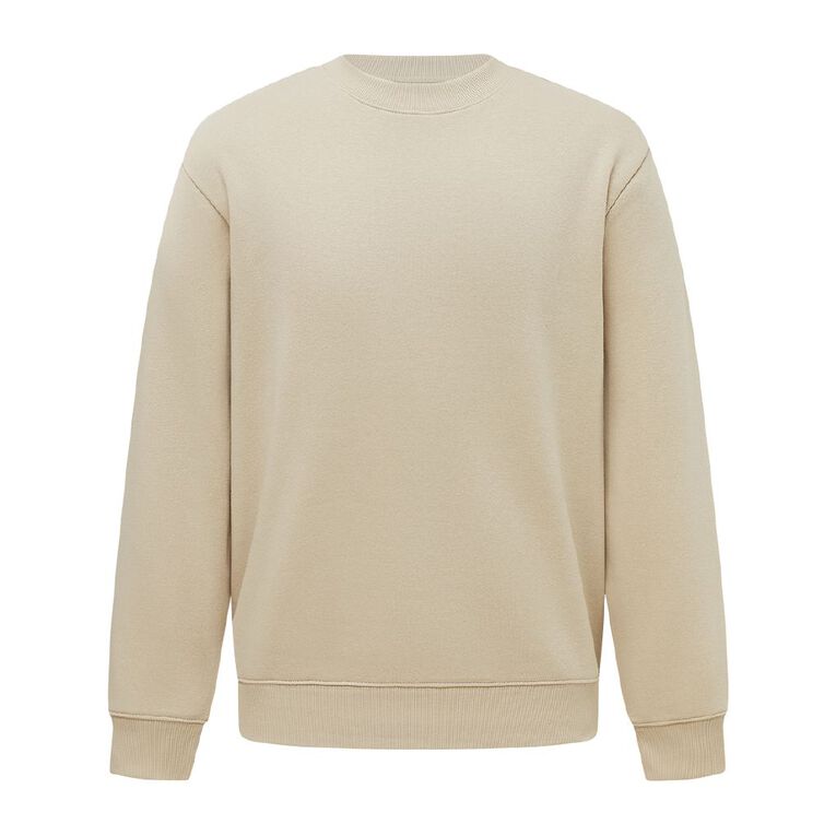 H&H Men's Plain Crew Sweatshirt, Brown Light, hi-res