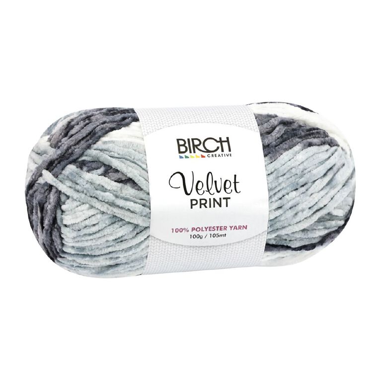 Birch Velvet Yarn 100% Polyester 100G Print Grey Mix, , hi-res