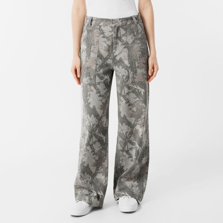 H&H Women's High Rise Camo Straight Leg Carpenter Jeans, Brown Light, hi-res