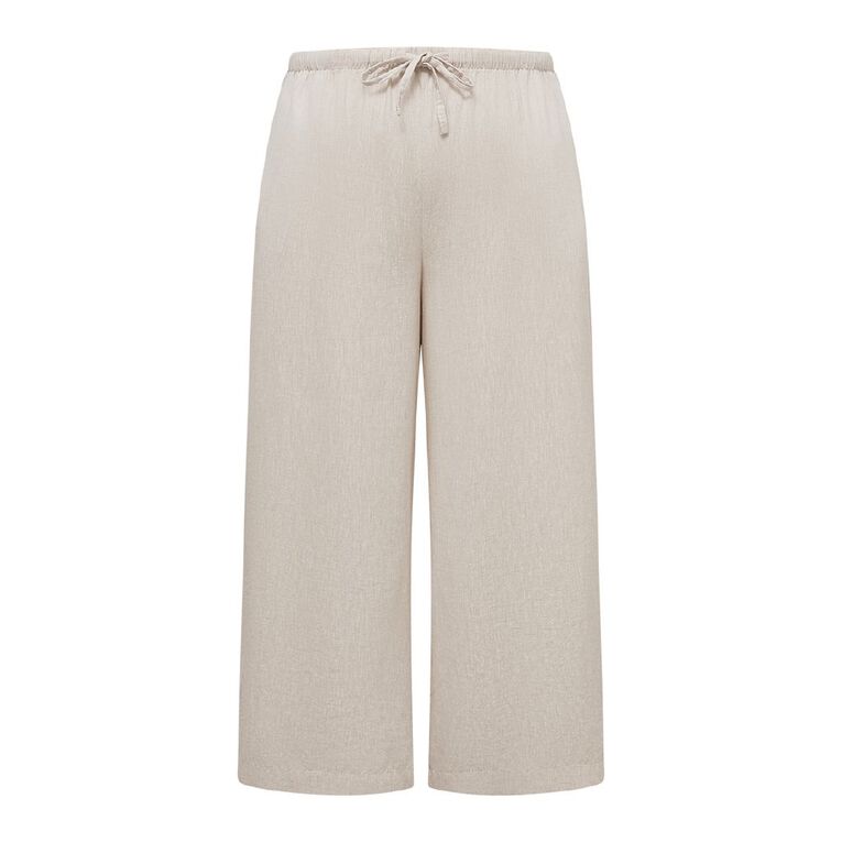H&H Curve Women's Linen Blend Wide Leg Pants, Brown Light, hi-res