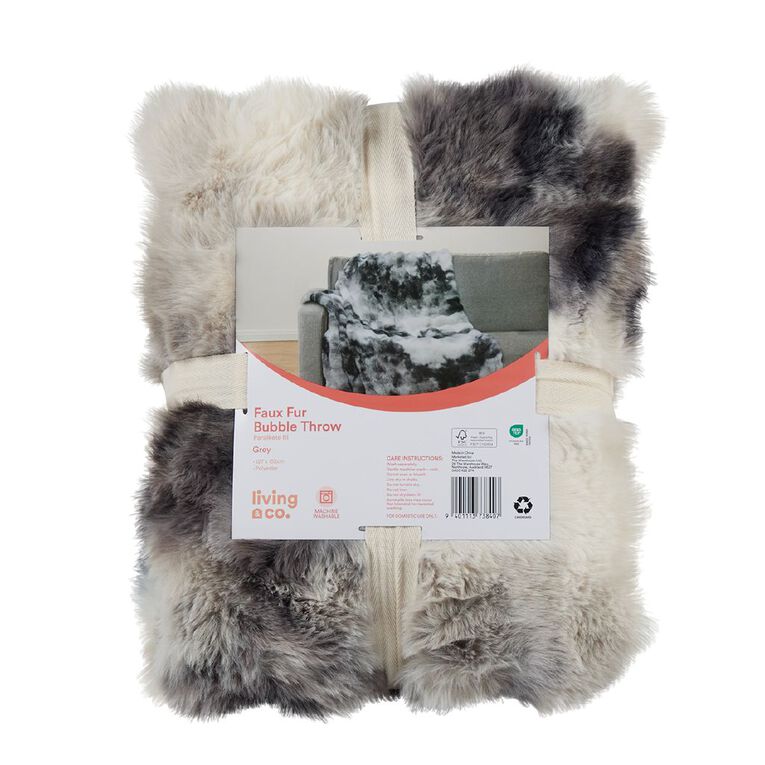 Living & Co Throw Bubble Faux Fur Grey 127cm x 152cm, , hi-res