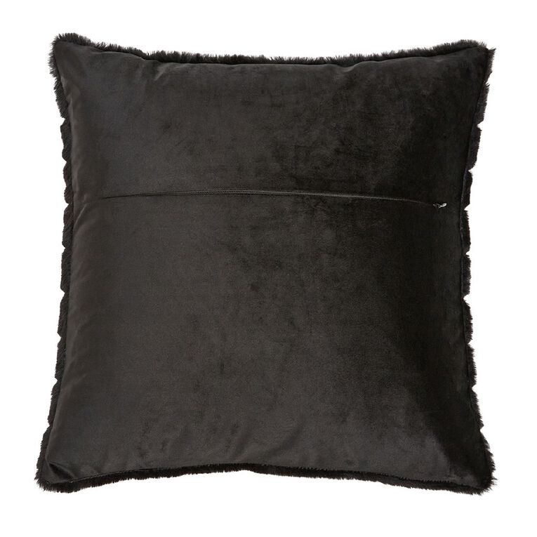 Living & Co Channel Faux Fur Cushion Black 45cm x 45cm Black The