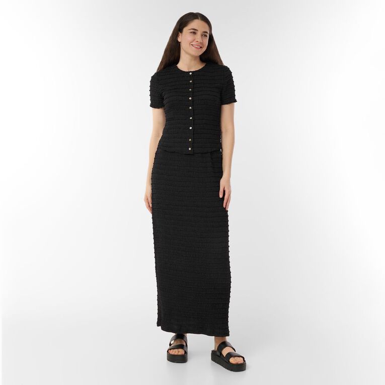 H&H Women's Short Sleeve Textured Button Through Top, Black, hi-res