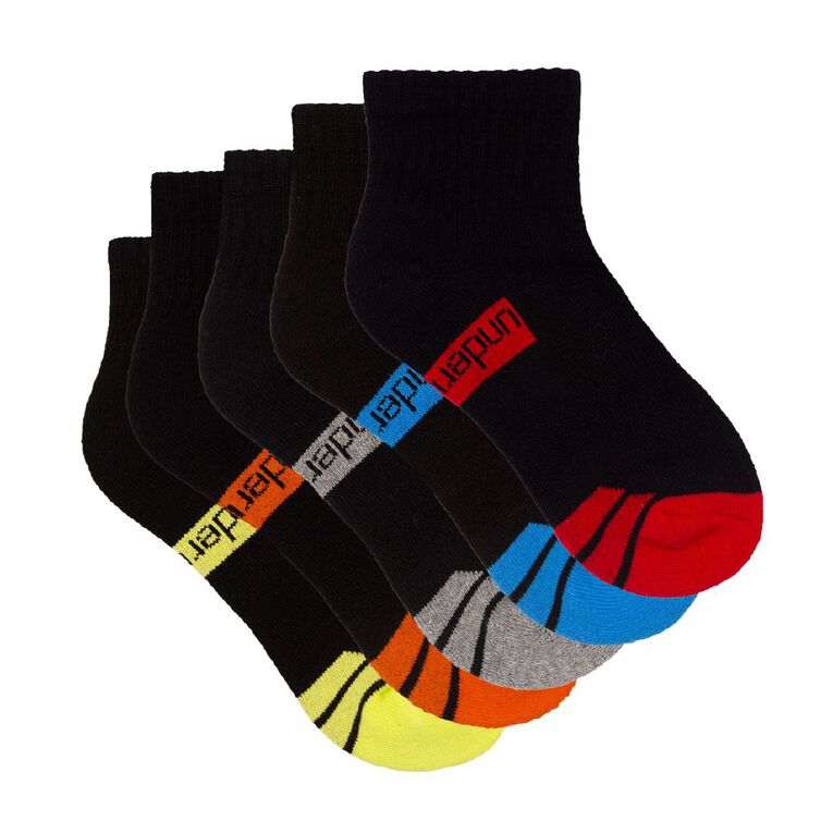 Underworks Kids' Quarter Crew Sport Socks 5 Pack, BBlack1, hi-res