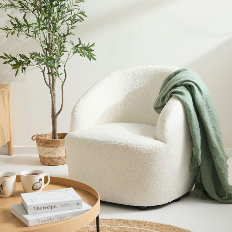 Living & Co Ava Boucle Chair Cream, , hi-res