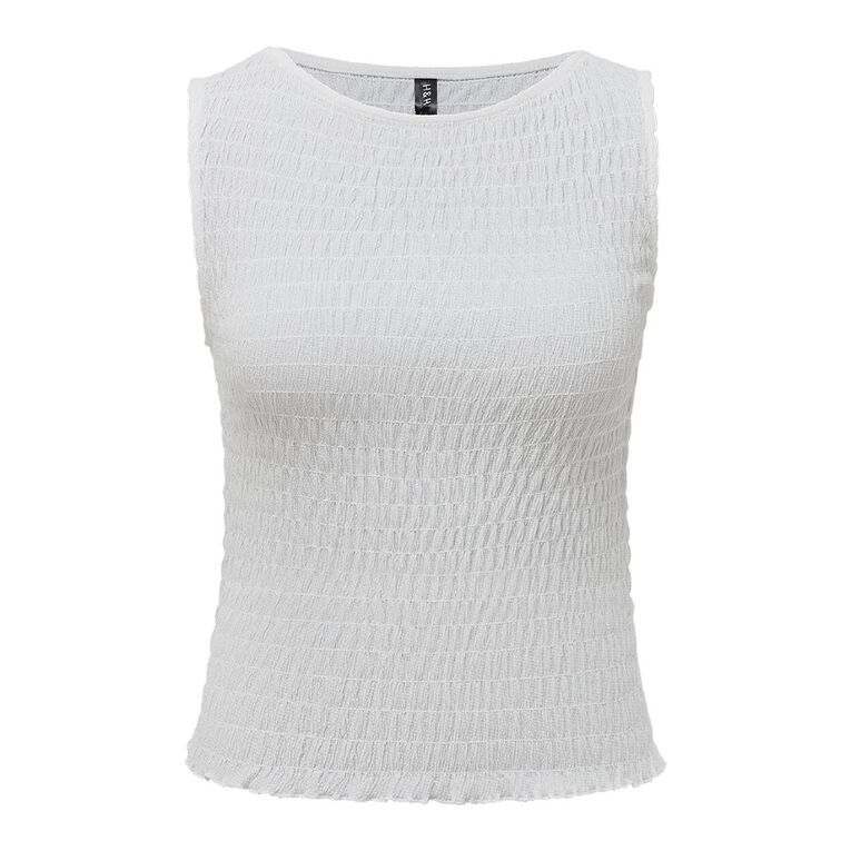 H&H Women's Shirred Tank Top, White, hi-res