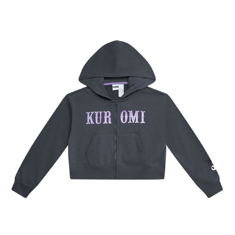 Kuromi Boxy Zip Hoodie, Grey Dark, hi-res