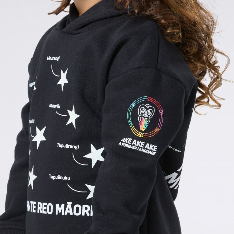 MLC Kids' Matariki Glow In The Dark Hoodie, Black, hi-res