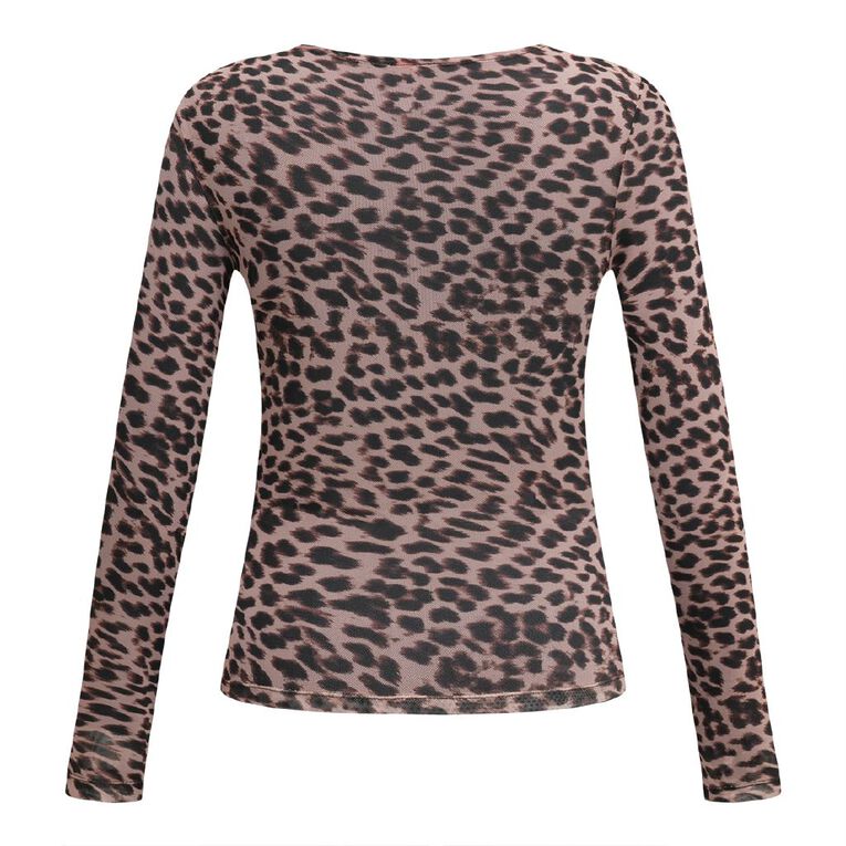 BRDRLESS Mila Long Sleeve Mesh Tee, Brown, hi-res