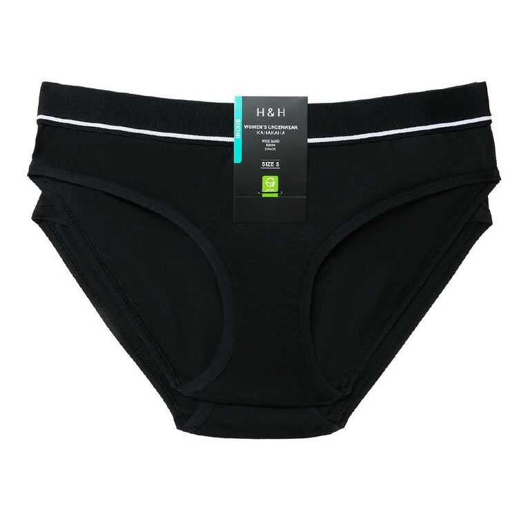 H&H Women's Basic Wide Band Bikini Briefs 2 Pack, Black, hi-res