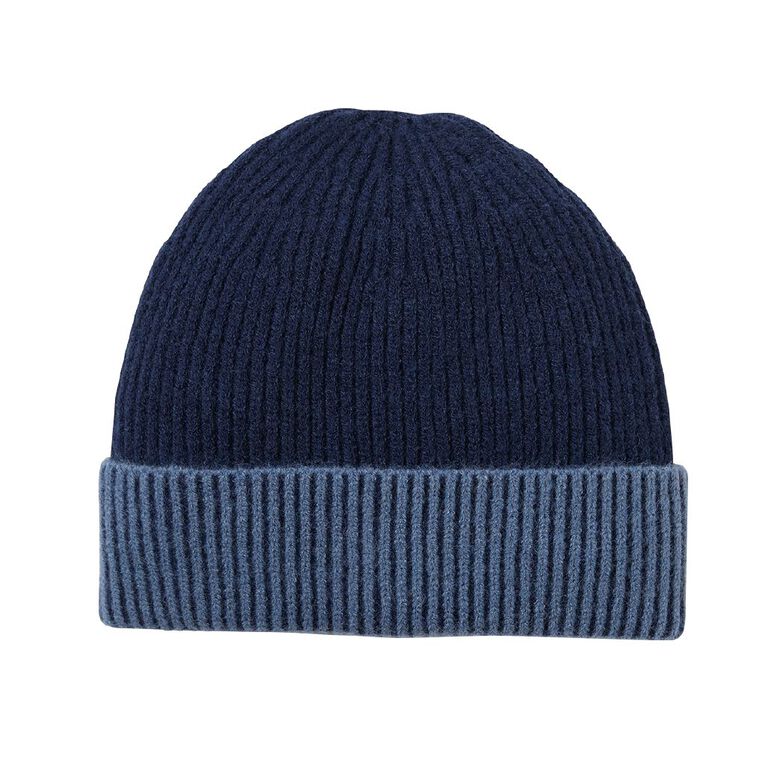H&H Men's Contrast Rib Beanie, Blue Mid, hi-res