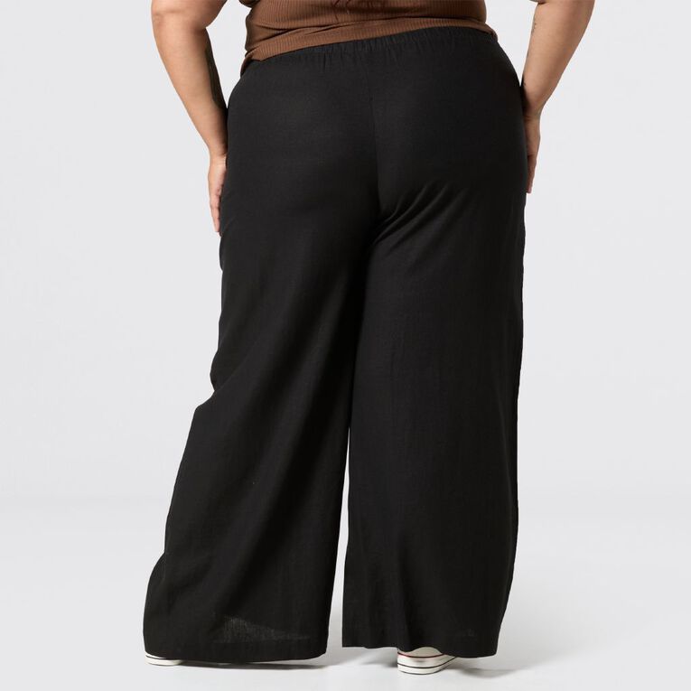 H&H Curve Women's Linen Blend Wide Leg Pants, Black, hi-res