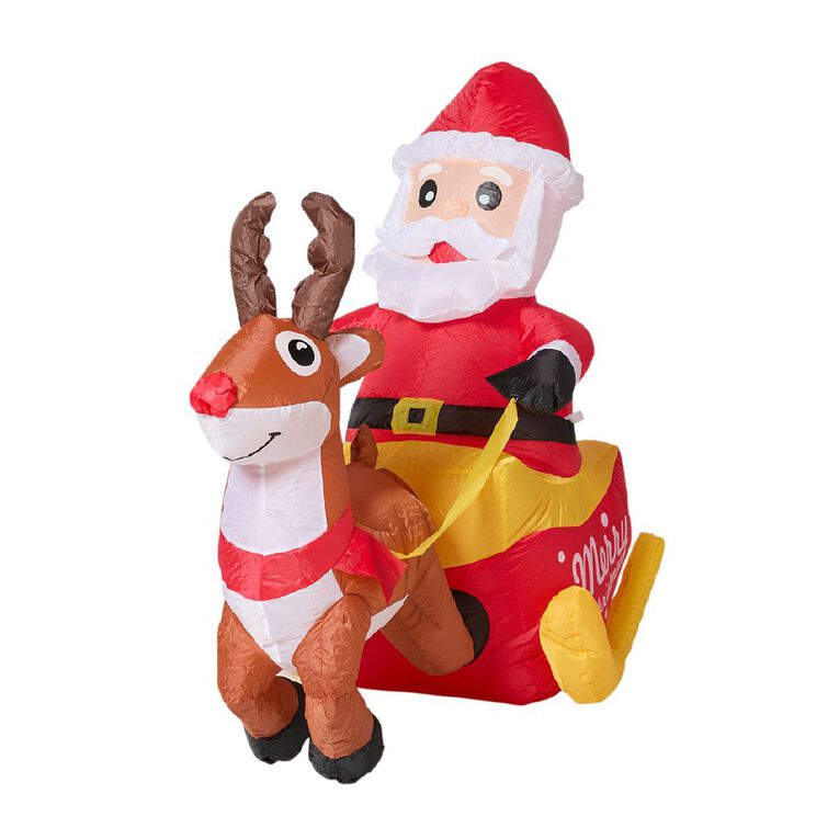 Wonderland Inflatable Santa with Reindeer Christmas Decoration 150cm, , hi-res