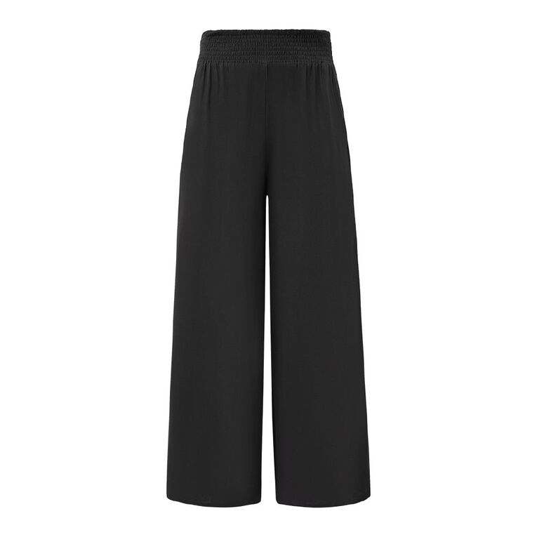 H&H Women's Shirred Waist Wide Leg Pants, Black, hi-res