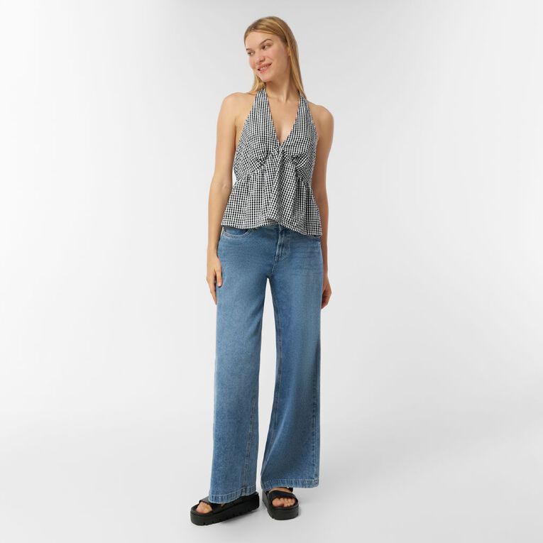 H&H Women's Tie Frill Halter Top, Black/White, hi-res