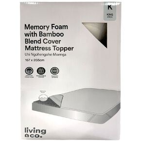 Living & Co Memory Foam Bamboo Blend Mattress Topper White King