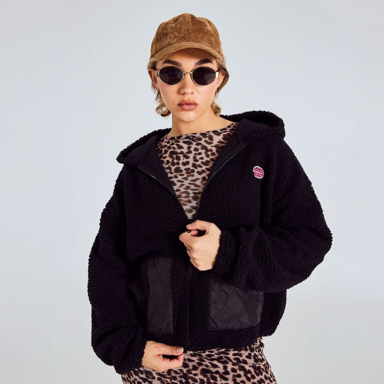 BRDRLESS Cleo ZIp-Thru Long Sleeve Teddy Fleece, Black, hi-res