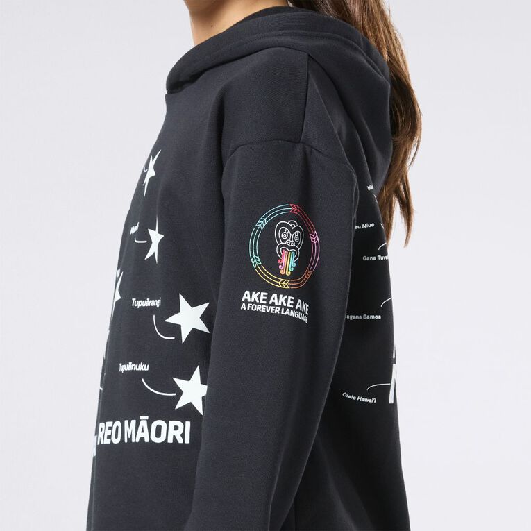 MLC Kids' Matariki Glow In The Dark Hoodie, Black, hi-res