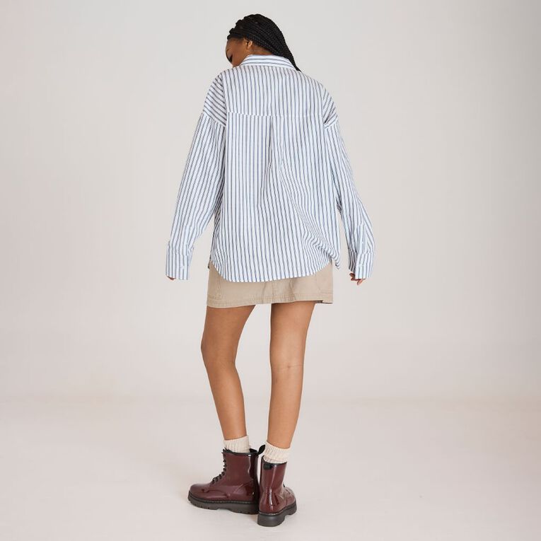 BRDRLESS Drew Tie Waist Shirt, White/Navy, hi-res