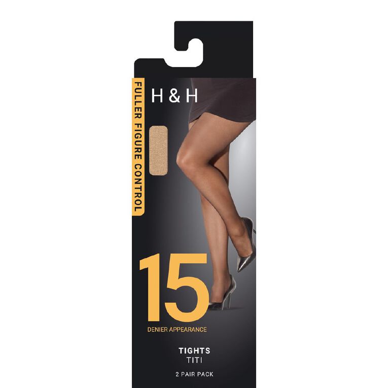 H&H Full Figure Matte Control Brief Tights 2 Pack, Natural, hi-res