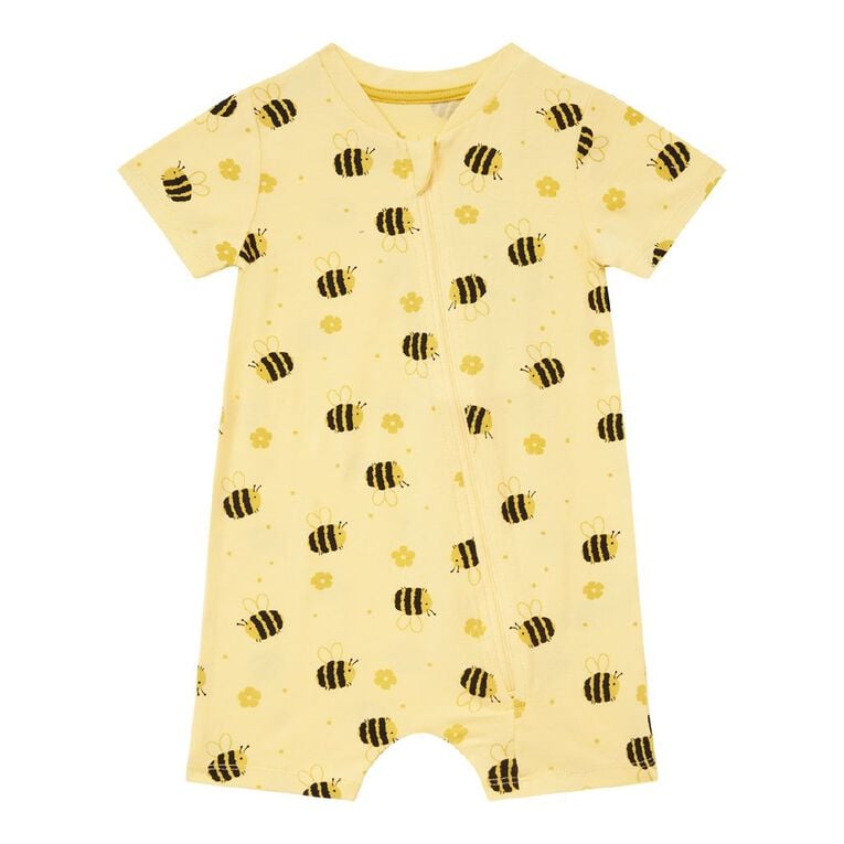 Young Original Babies' Short Sleeve Zip-Thru All-in-One, Yellow Light, hi-res