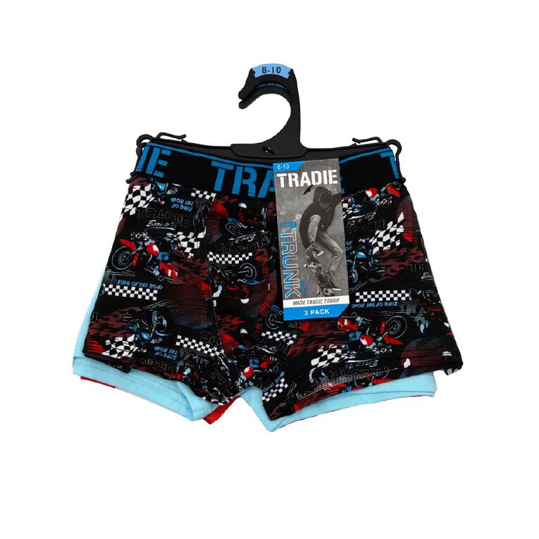 Tradie Boys' Trunks 3 Pack, Red, hi-res