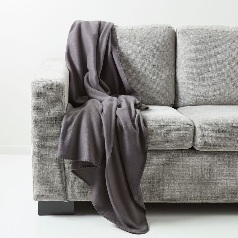 Living & Co Polar Fleece Throw Charcoal 127cm x 152cm, , hi-res