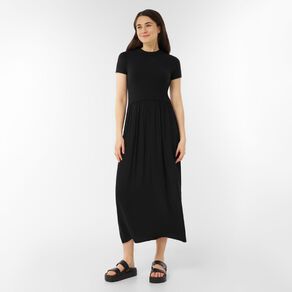 H&H Women's Short Sleeve Ribbed Bodice Midaxi