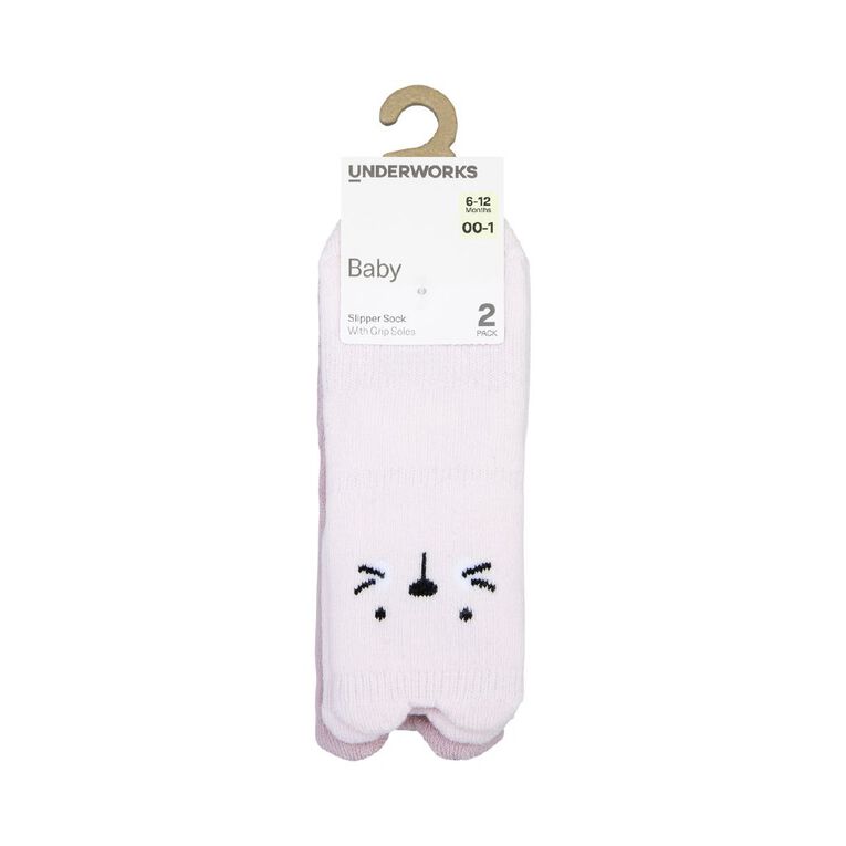 Underworks Infants' Non Skid Socks 2 Pack, Pink, hi-res