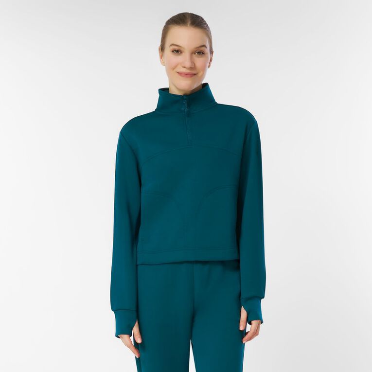 Active Intent Women's Scuba Qtr Zip Sweat, Green Dark, hi-res