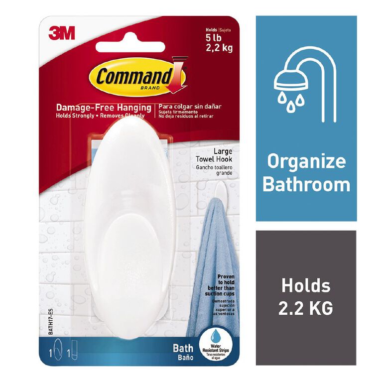 Command Frosted Bathroom Hook Large, , hi-res