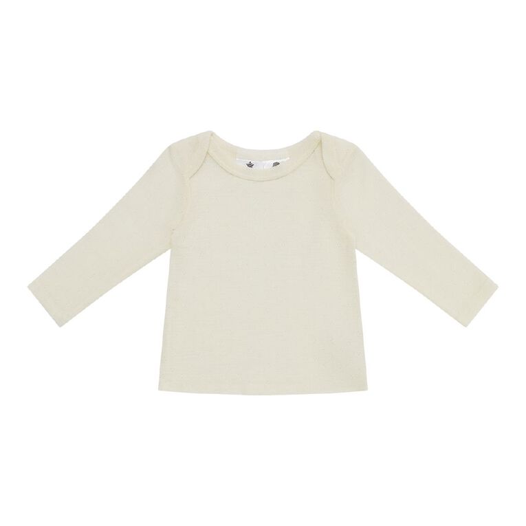 Young Original Babies' Merino Pointelle Long Sleeve T-shirt, White, hi-res