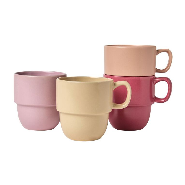 Living & Co Stackable Mugs Pink 4 Pack, , hi-res