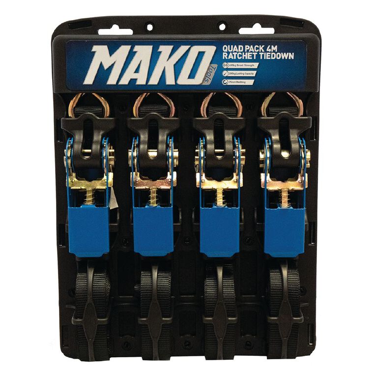 Mako Ratchet Tiedown 25mm x 4m 4 Pack, , hi-res