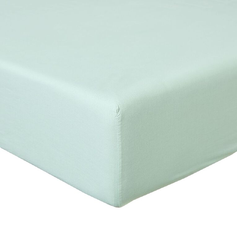 Living & Co 100% Washed Cotton Fitted Sheet Sage Queen, , hi-res
